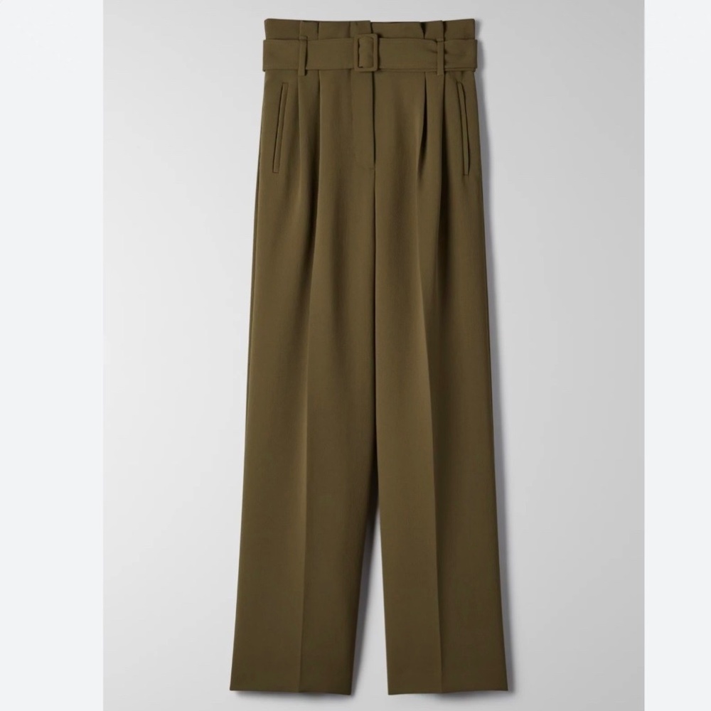 Aritzia Olive Green High-Waisted Trousers
